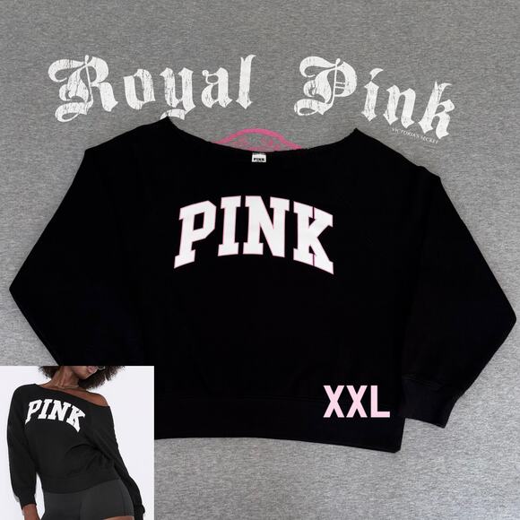 VS PINK Ivy Fleece Off-The-Shoulder Limited Edition Pure Black Night Sparkle-XXL - Picture 1 of 10